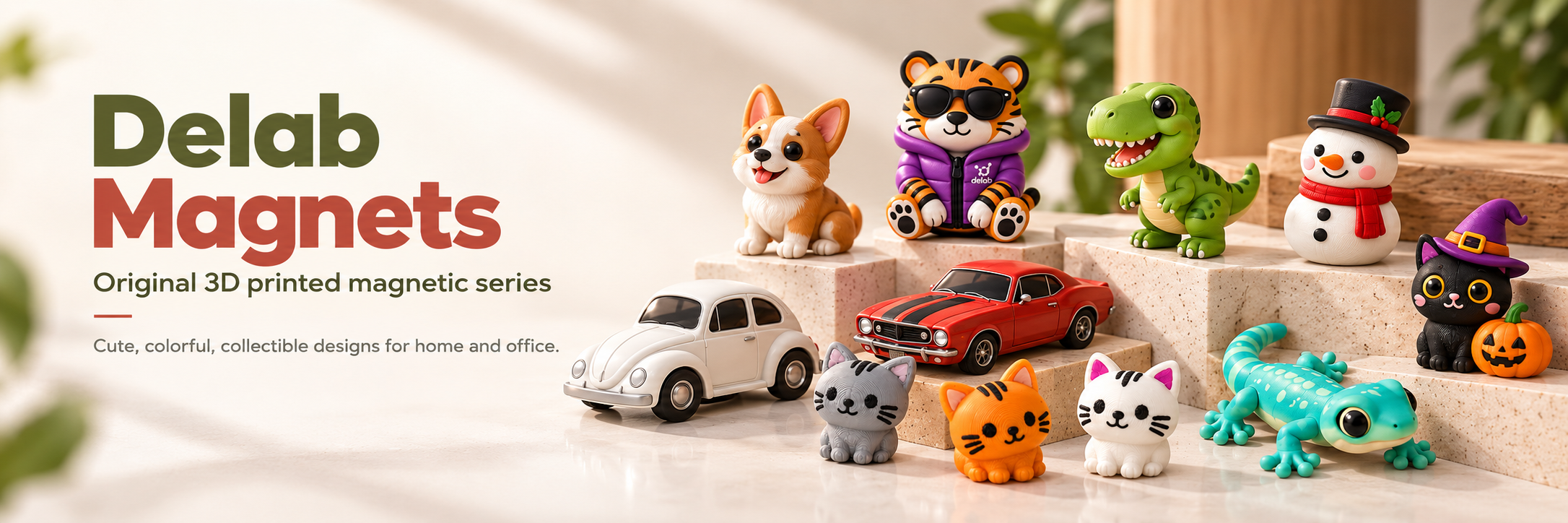 Delab Magnets: Original 3D printed magnetic series. Cute, colorful, collectible designs for home and office.